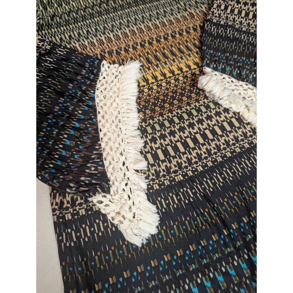 Melissa Paige Boho Geometric Print Top Large Crochet Fringe Bell Sleeve... - Picture 14 of 15